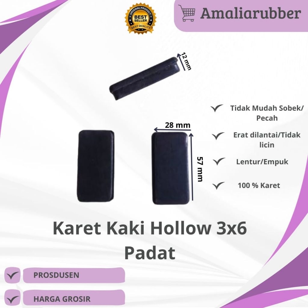 Karet Kaki Hollow 3x6 Padat Kaki Kursi Meja / Rak/ Besi Hollow