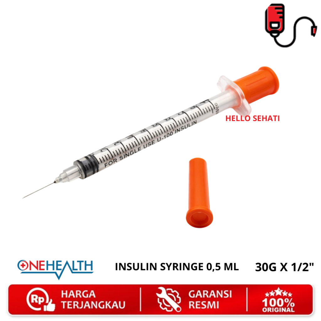 Onehealth Syringe Insulin 0,5cc 30G Jarum Suntik Insulin 0,5ml Disposable Spuit Insulin 100U Sterile