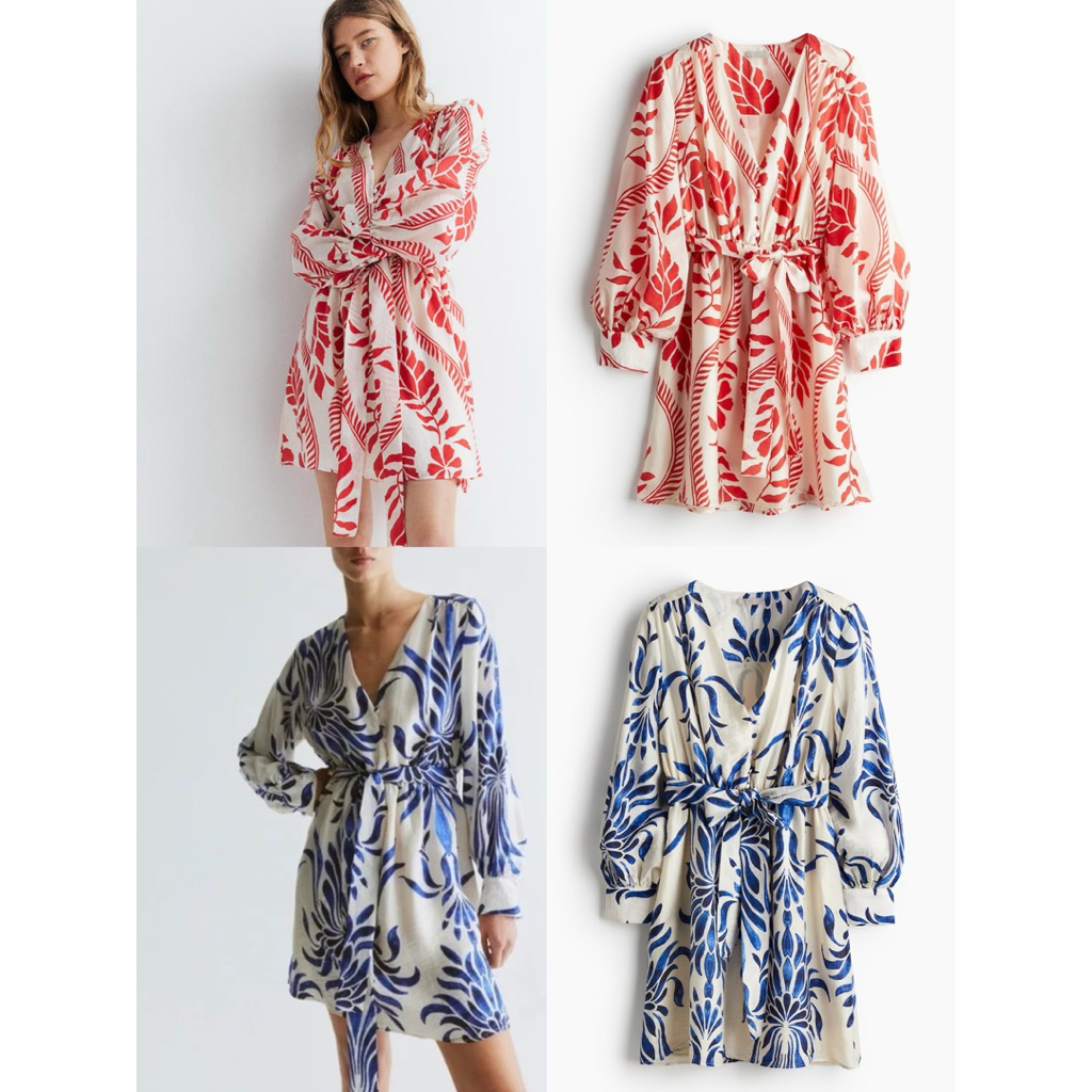 HNM V NECK PATTERNED DRESS