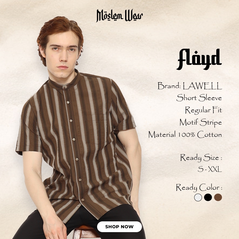 [13] LAWELL FLOYD-S Baju Koko Pria Lengan Pendek Short Regular Fit Motif Garis Sedang