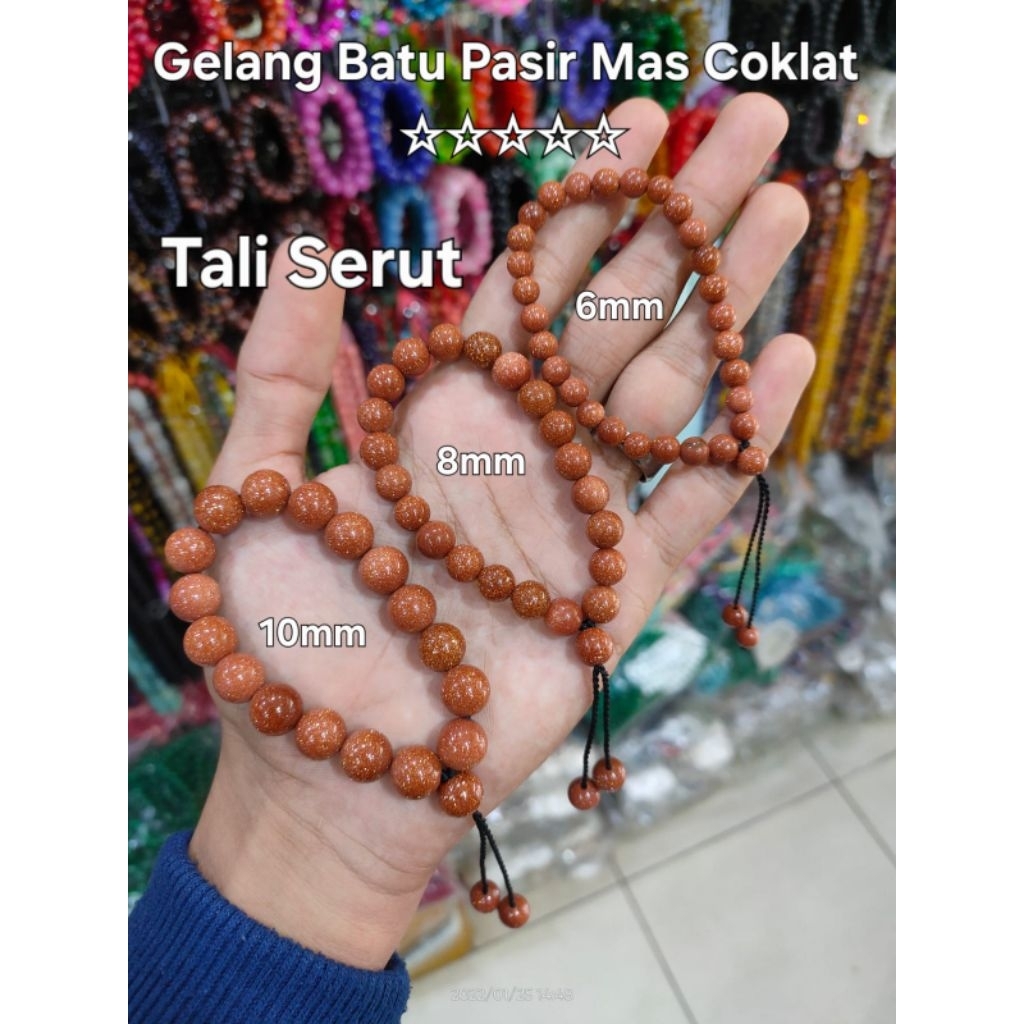 Gelang Batu Pasir Mas Coklat Kwalitas Terbaik  - Stone Pasir emas Tali serut