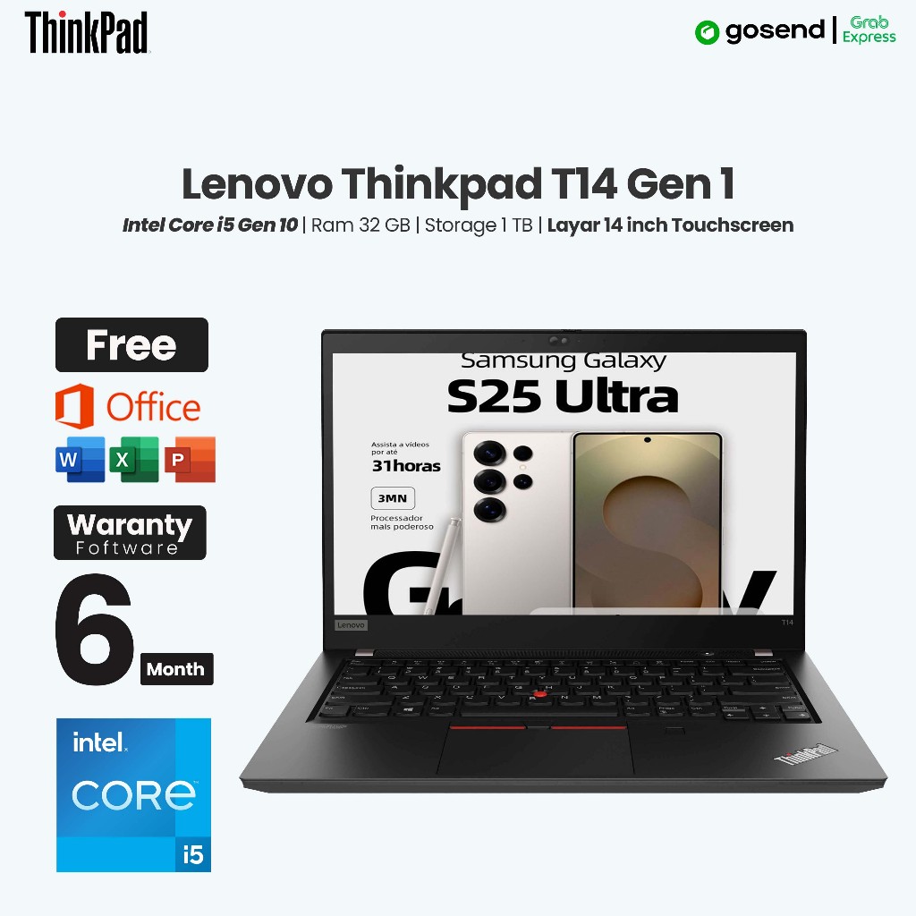 Laptop Lenovo Thinkpad T14 G1 Intel Core i5 GEN 10 RAM 32 GB SSD 1 TB Layar 14 Inch Touchscreen