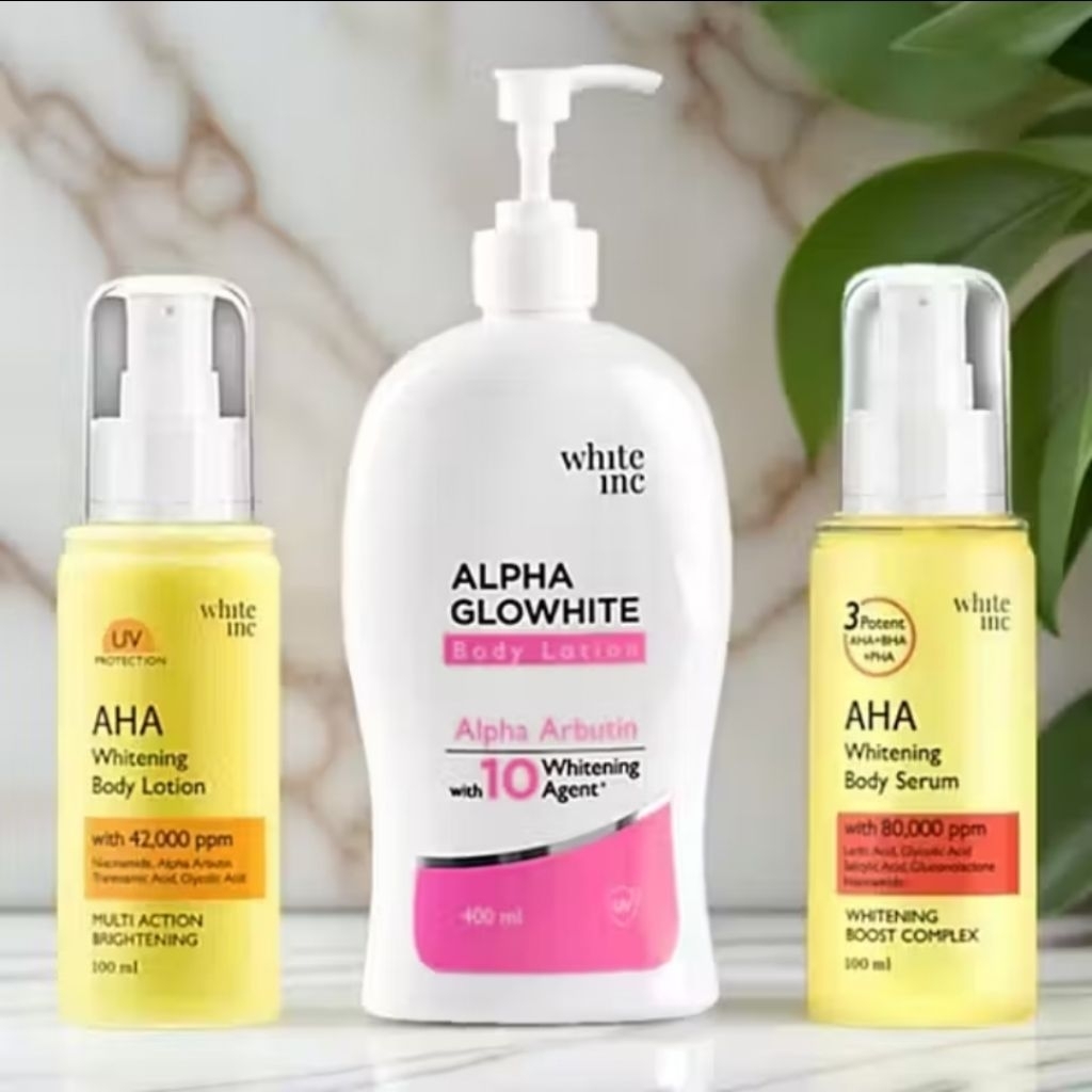 (BUNDLING 3) Alpha Glowhite body lotion 100ML dan A + AHA Whitening Body Serum + AHA Body Lotion 100