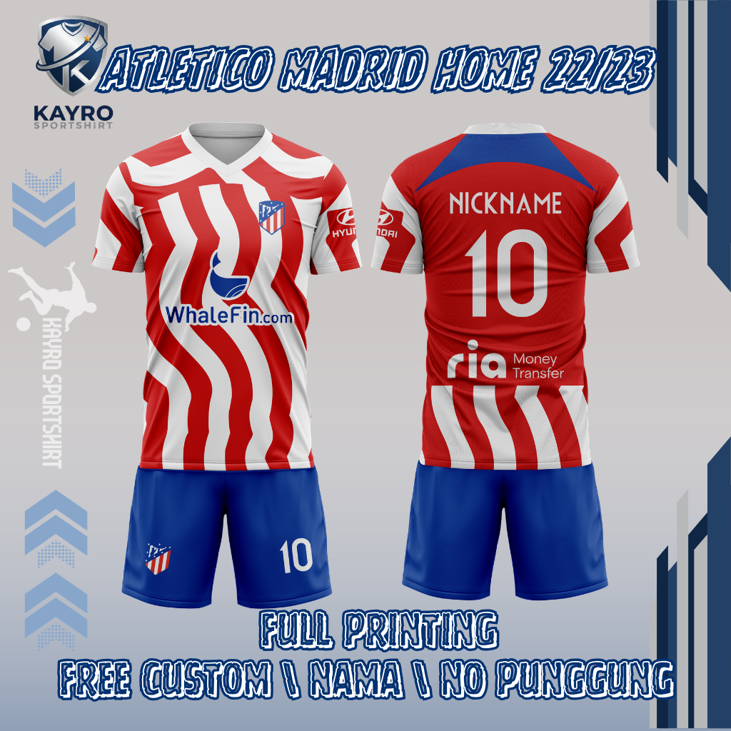 JERSEY Atletico Madrid HOME 2022-2023 Dryfit Custom Nama Nomor Anak Dewasa Full Printing