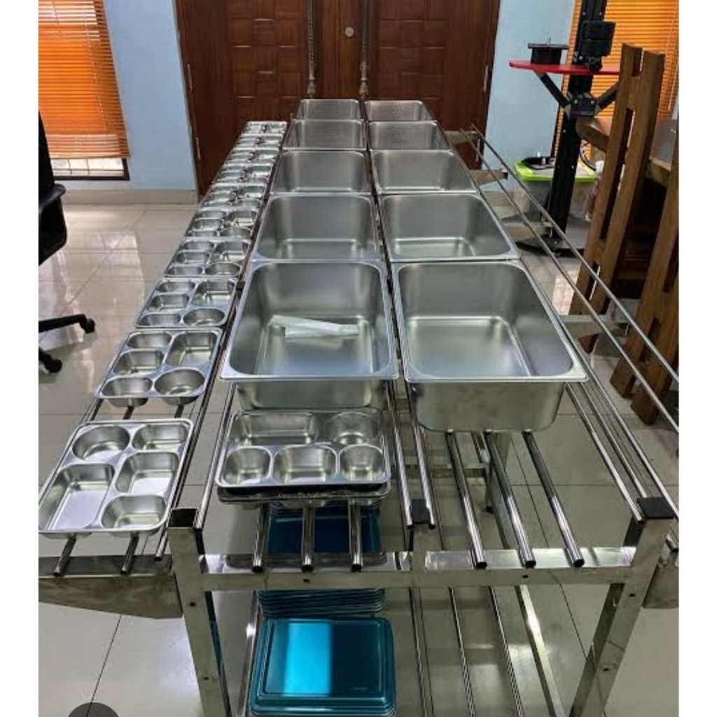 meja pemorsiran mbg stainless stell/meja pemorsiran untuk penggunaan dapur mbg stainless