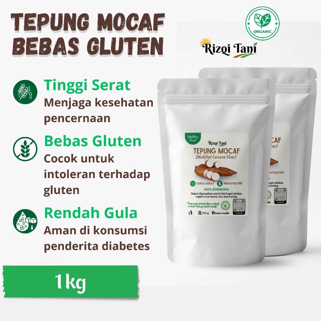 Tepung mocaf 1 kg kemasan 500 gram
