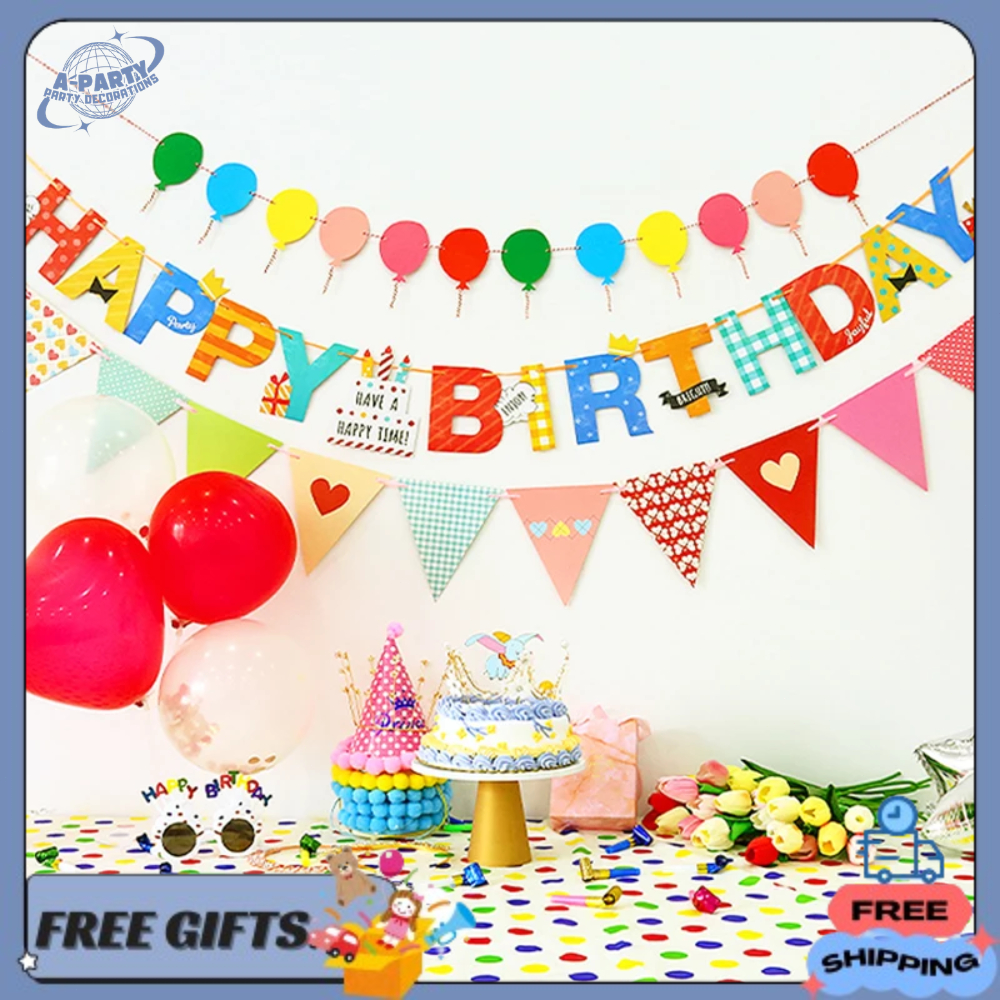 Colorful Birthday Set Ulang Tahun Flag Segitiga Kertas Untuk Ulang Tahun/ Banner Dekorasi Kamar Anak
