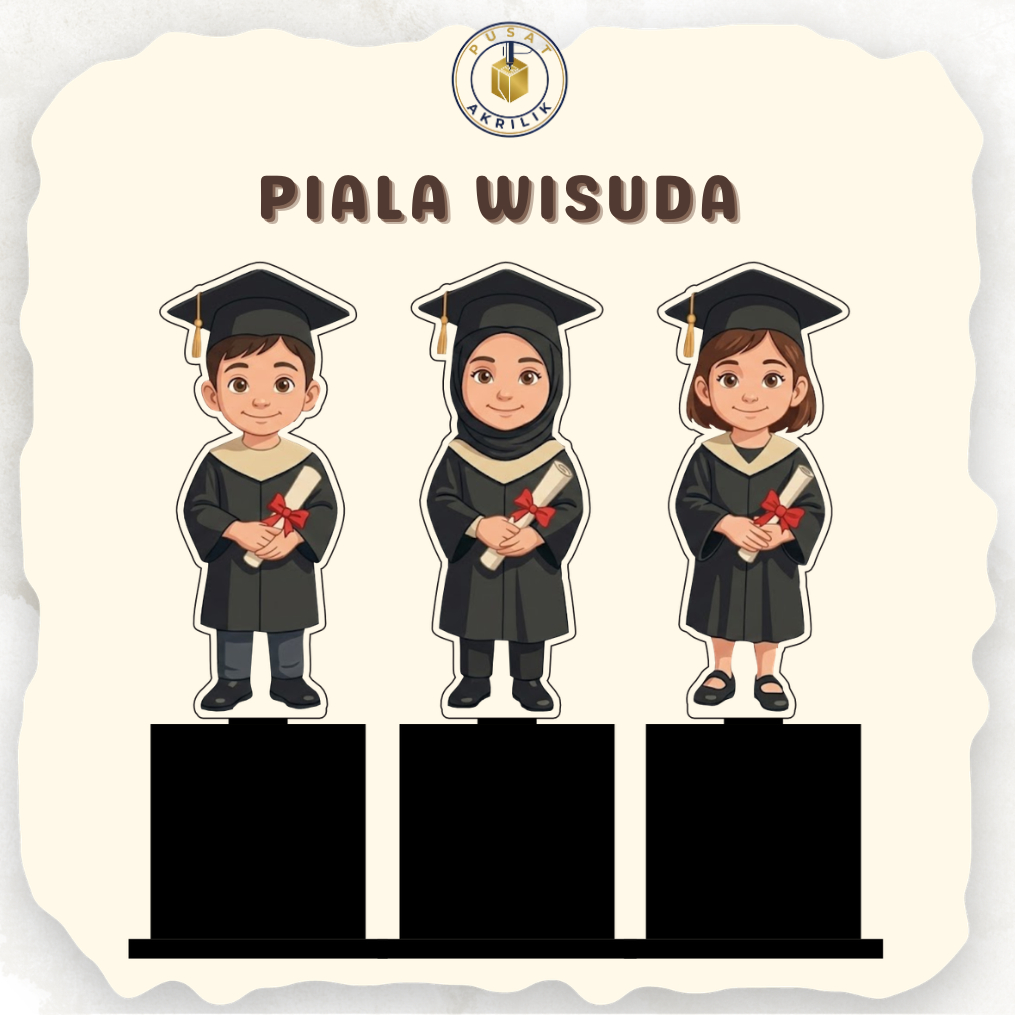 Makaprint piala Wisuda Akrilik (PW-1) Piala Wisuda Almamater Hitam Kado Wisuda Piala Wisuda Anak TK 