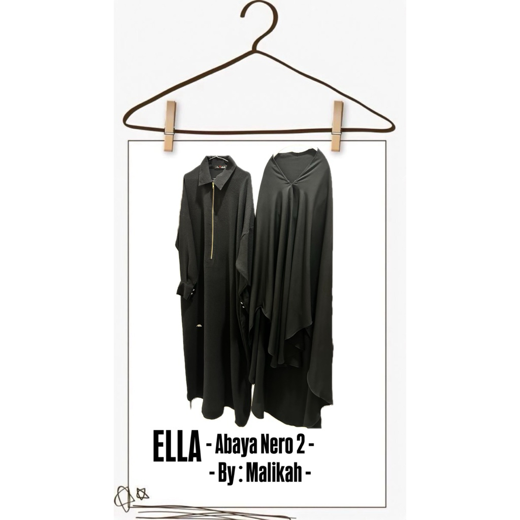 Preloved Malikah - Set Abaya Ella Nero 2 (warna : jetblack)