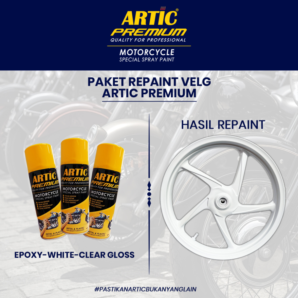 [PAKET REPAINT VELG] Cat Semprot Artic Premium Putih White Glossy (Epoxy + White + Clear Gloss)