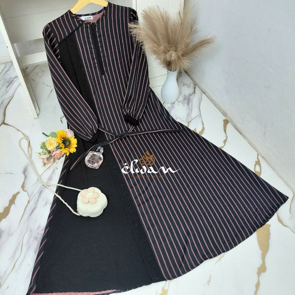 Elwan-Abaya ribera abaya motif salur abaya muslimah jatblac premium