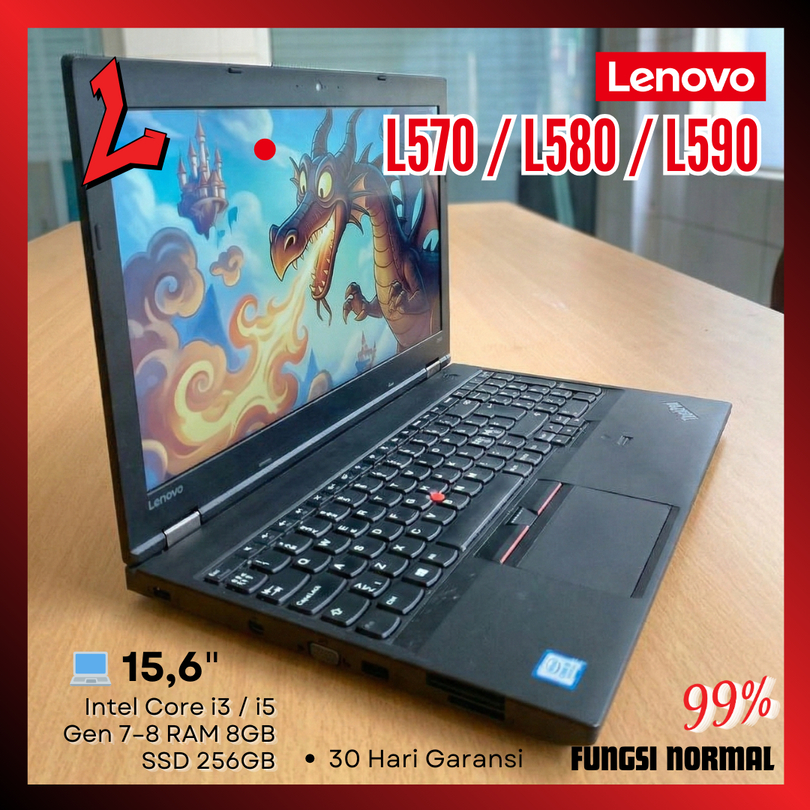 Laptop Lenovo ThinkPad L570 / L580 / L590 Second / Seken | Intel Core i3 / i5 Gen 7–8 RAM 8GB SSD 25