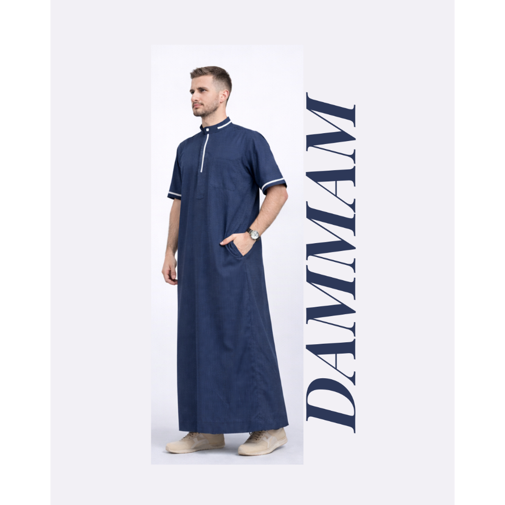 AleeyaMen - Dammam - Thobe Katun Premium Short Sleeve Pria (Limited Stock)