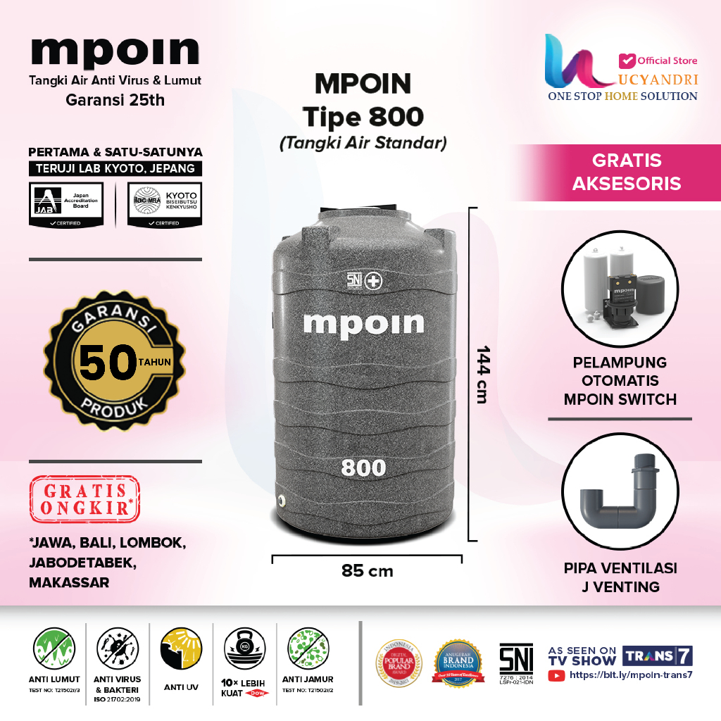 Tangki Air MPOIN PLUS 800 Wave Toren Tandon 750Liter