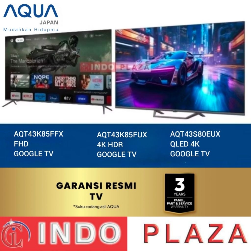 [INSTAN MEDAN] TV AQUA 43 GOOGLE TV AQT43K85FFX FHD |AQT-43K85FUX 4K HDR | AQT-43S80EUX QLED 4K