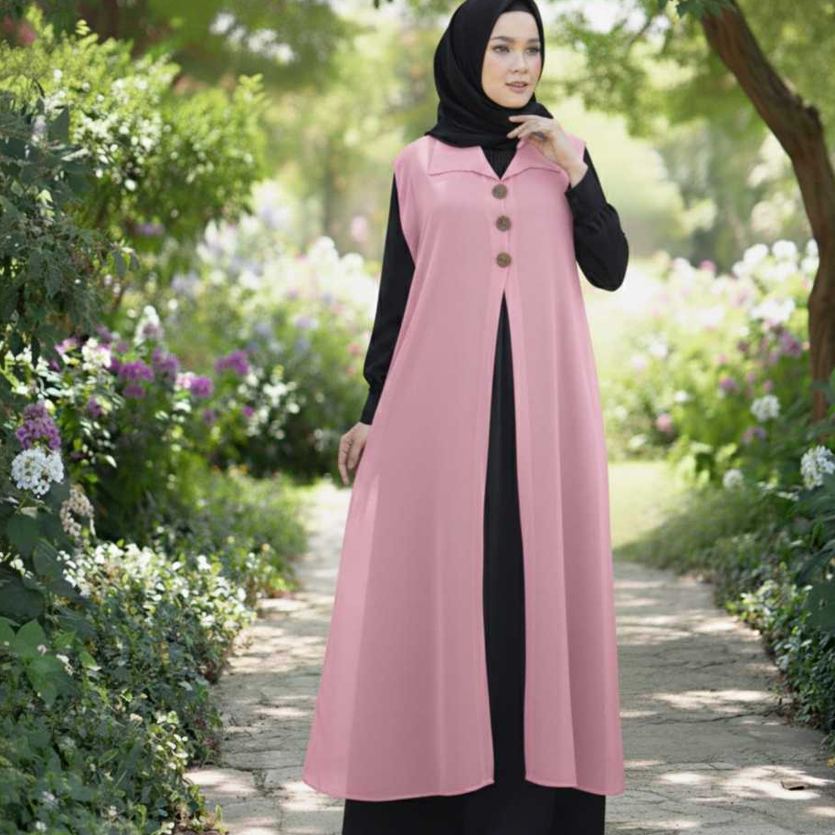 Outer Cardigan Tanpa Lengan Ceruty Babydoll | Long Outer Vest Wanita Muslimah Nyaman Kekinian