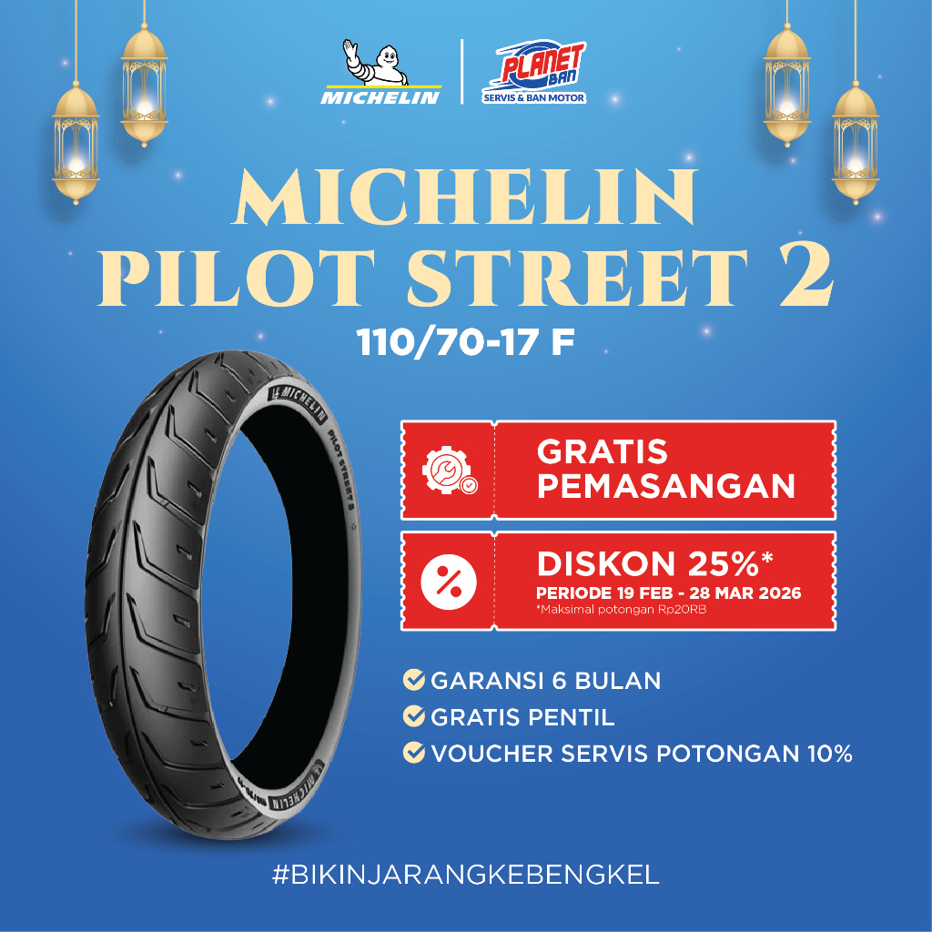 Ban Motor Ring 17 - 110/70 Michelin Pilot Street 2 (Ban Motor DEPAN Xabre, Byson FI, MT25, R25, Ninj