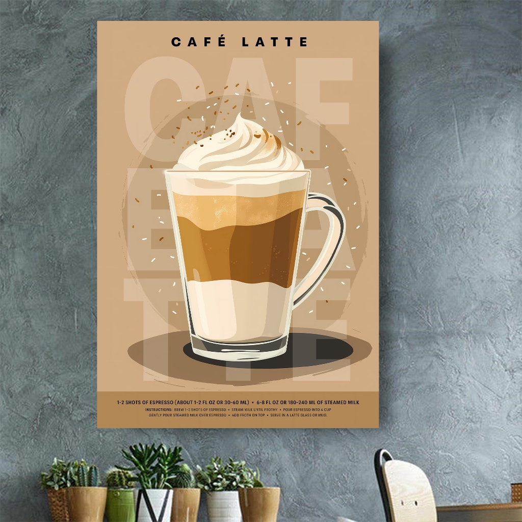 Poster COFFEE CAFE LATTE Poster Frame CAFE KOPI Hiasan Dinding Premium