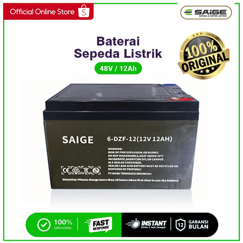 Baterai Sepeda Listrik Saige 12Ah SLA Universal Original Resmi