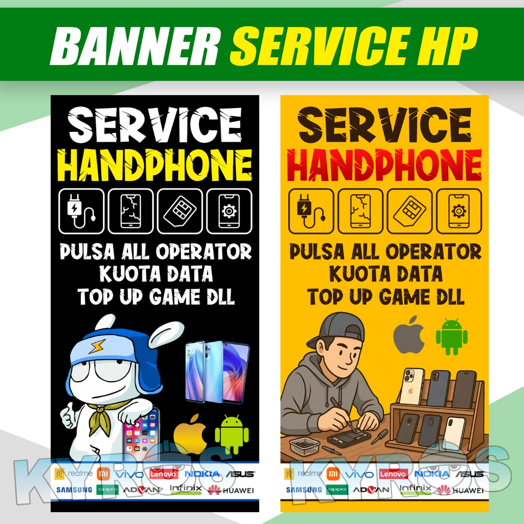 Paket 2 Banner Servis Hp / Cetak Banner Spanduk Service Hp Tebal Bahan 280 GSM