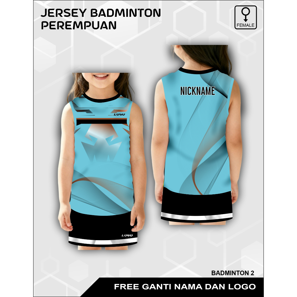 Setelan rok atasan olah raga anak permpuan kaos jersey singlet badminton free custom