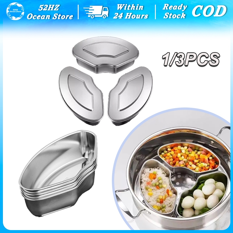 3pcs Kotak Kukusan Stainless Mangkok Stainless Kecil Panci Kukus Steamer Anti Karat Mudah Dibersihka