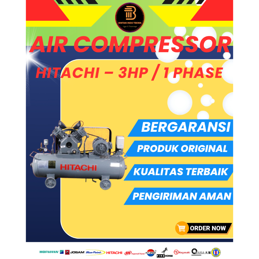 Perlengkapan Bengkel Kompresor Udara Hitachi 3HP 1Phase