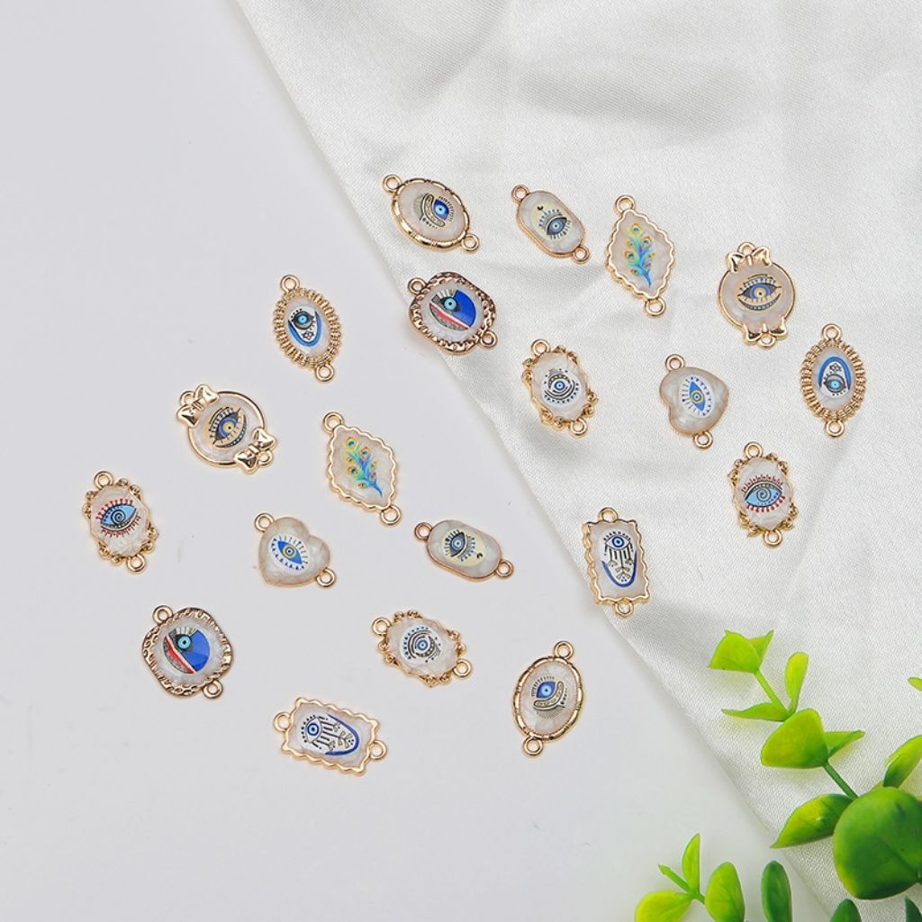(1pcs)  Charm Konektor Oneeye devil eye etnik liontin 2 lubang