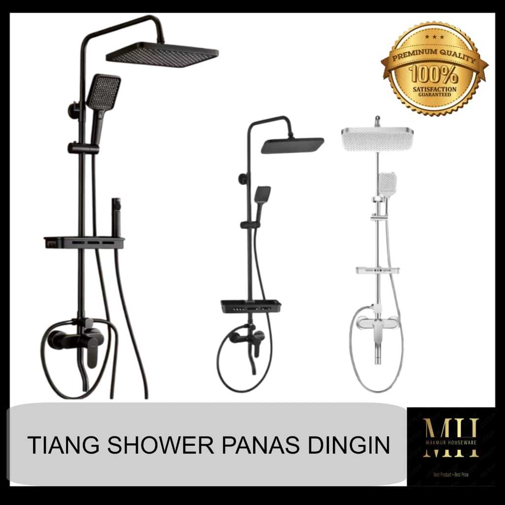 TIANG SHOWER MANDI SET PANAS DINGIN / SHOWER TIANG MANDI SET AIR PANAS DAN AIR DINGIN HITAM CHROME