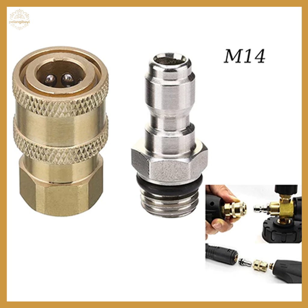 2PCS Kopling Cepat Pistol Air Bertekanan Tinggi 1/4 Male M14X1.5 Female Untuk Pencuci Bertekanan Kon