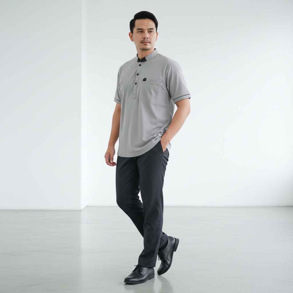 ERESTE Koko Rasyid Pria Lengan Pendek Abu Abu