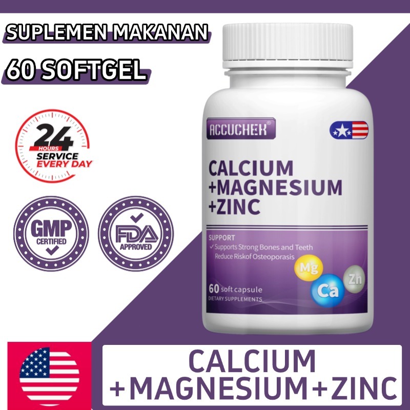 Suplemen Calcium Magnesium Zinc, Mendukung Metabolisme & Kesehatan Otot, 60 softgel