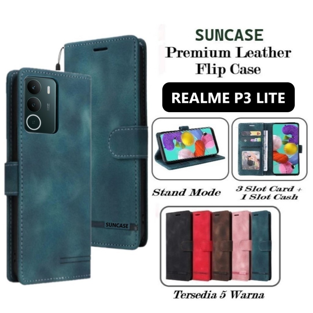Casing hp REALME P3 LITE model flip dompet softcase premium ada tali