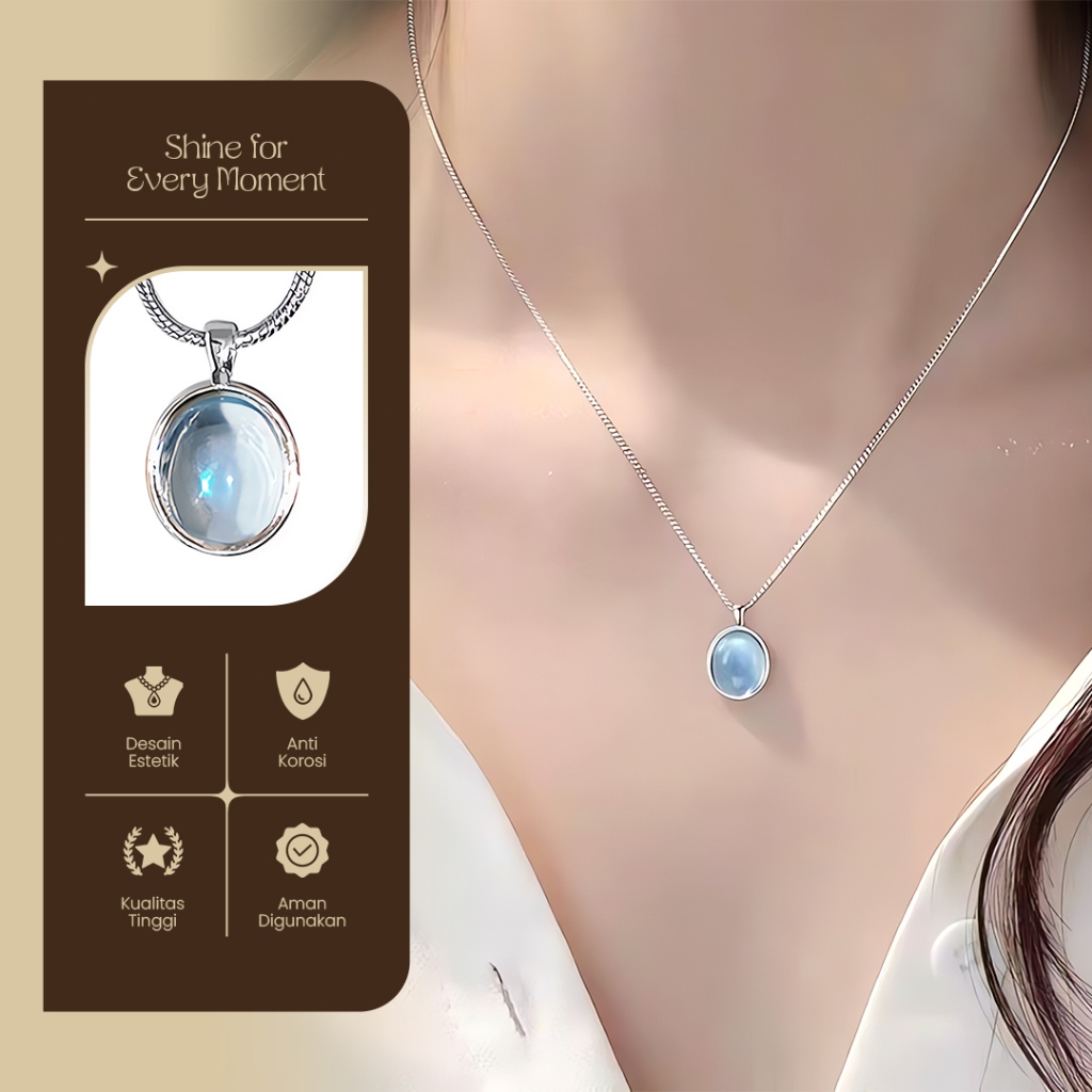 Kalung Wanita Liontin Batu Biru-Kalung Wanita Desain Indah