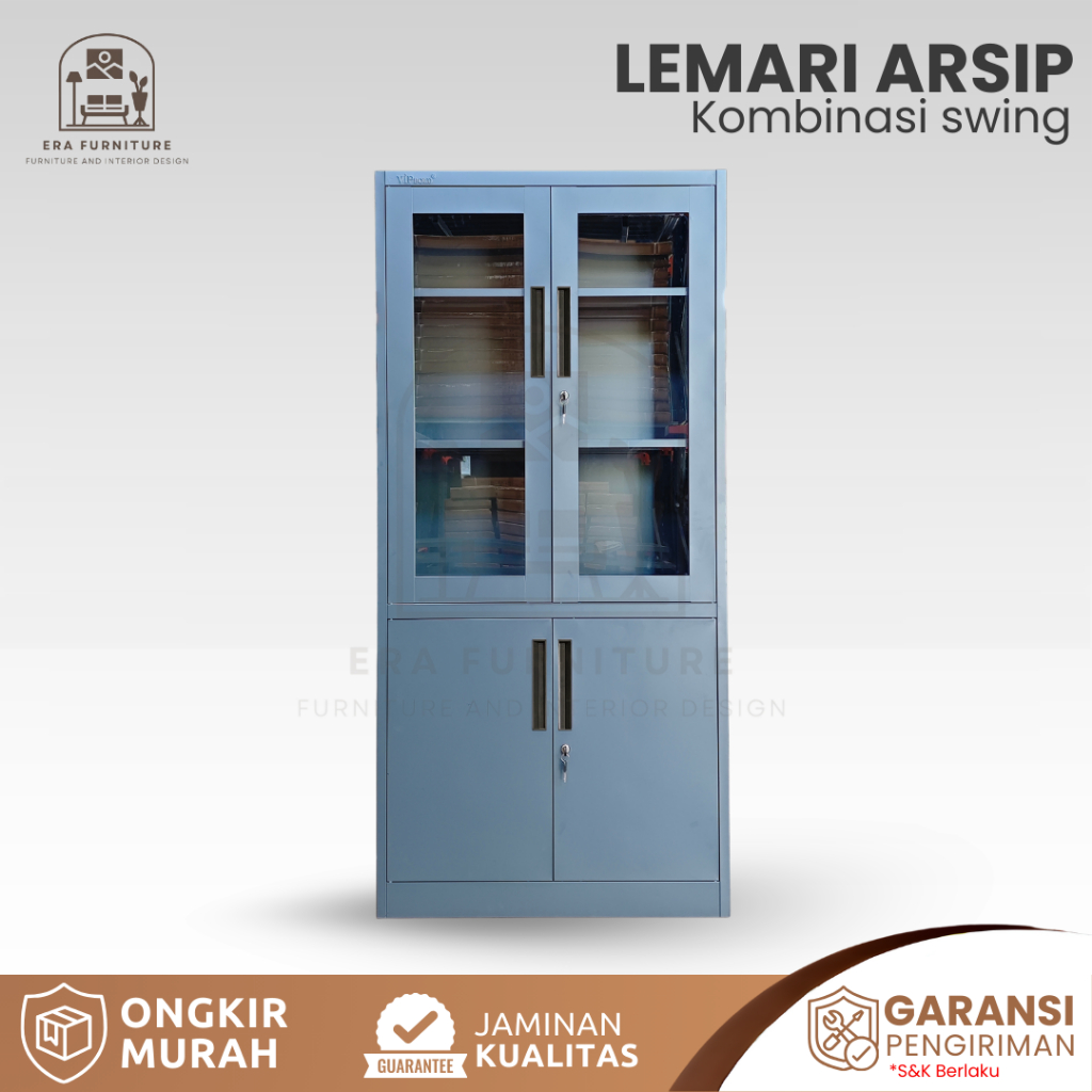 Era Furniture - Lemari Arsip Besi 4 Pintu Swing 1/2 Kaca Lemari Penyimpanan Lemari Kantor Arsip [ ER