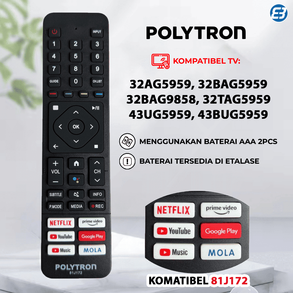 Remote Android Smart TV Polytron 81J172 81J208