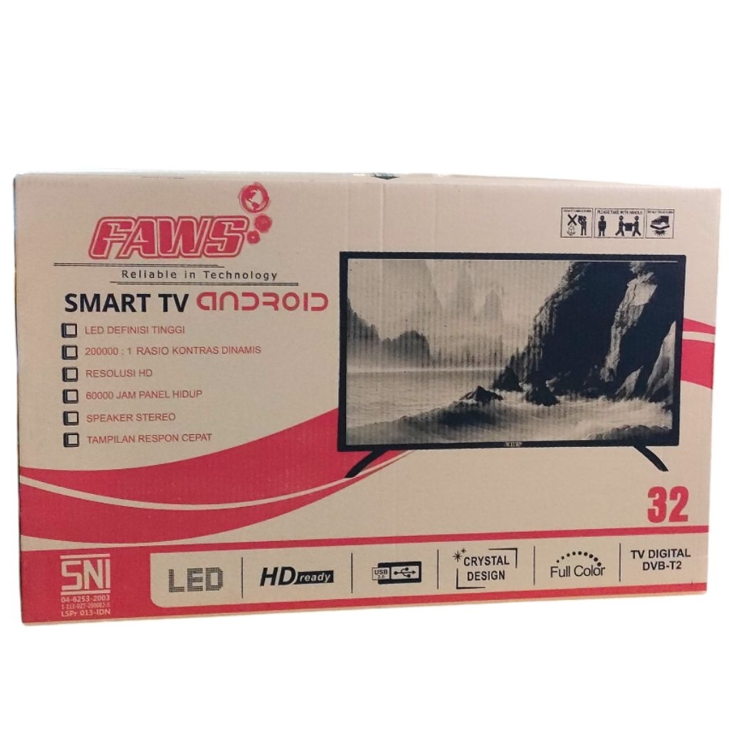 (INSTANT JOGJA READY) Android Smart TV FAWS 32 Inch – LED HD Ready – TV Digital DVB-T2 – Crystal Des