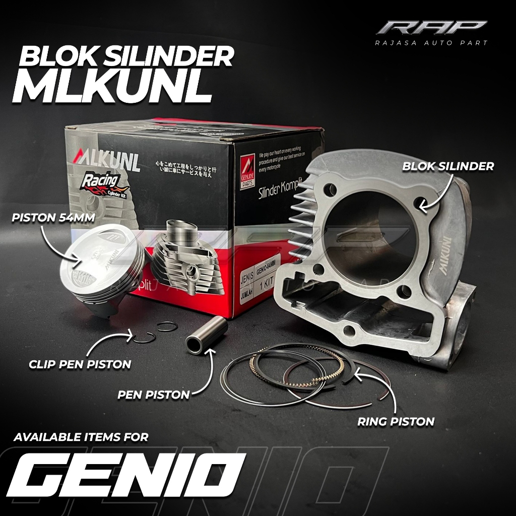 BLOK SEHER GENIO BEAT DELUXE 54 MM/BORING BORE UP GENIO 54MM PIN 12 PAKET BORE UP GENIO BEAT DELUXE 