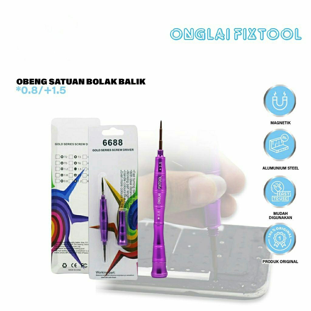 ONGLAI FIXTOOL OBENG SATUAN *0.8-+1.5 BOLAK BALIK ORIGINAL - OBENG BOLAK BALIK - OBENG MAGNETIK - OB