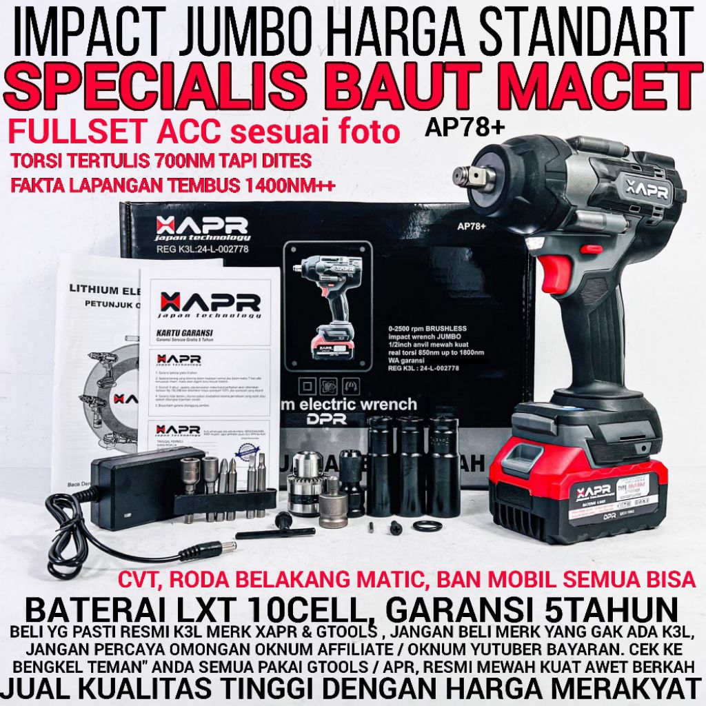 APR AP78+ BOR IMPACT  WRENCH JUMBO 1/2INCH 700NM AP78+ PLUS BATERAI UPGRADE 10CELL