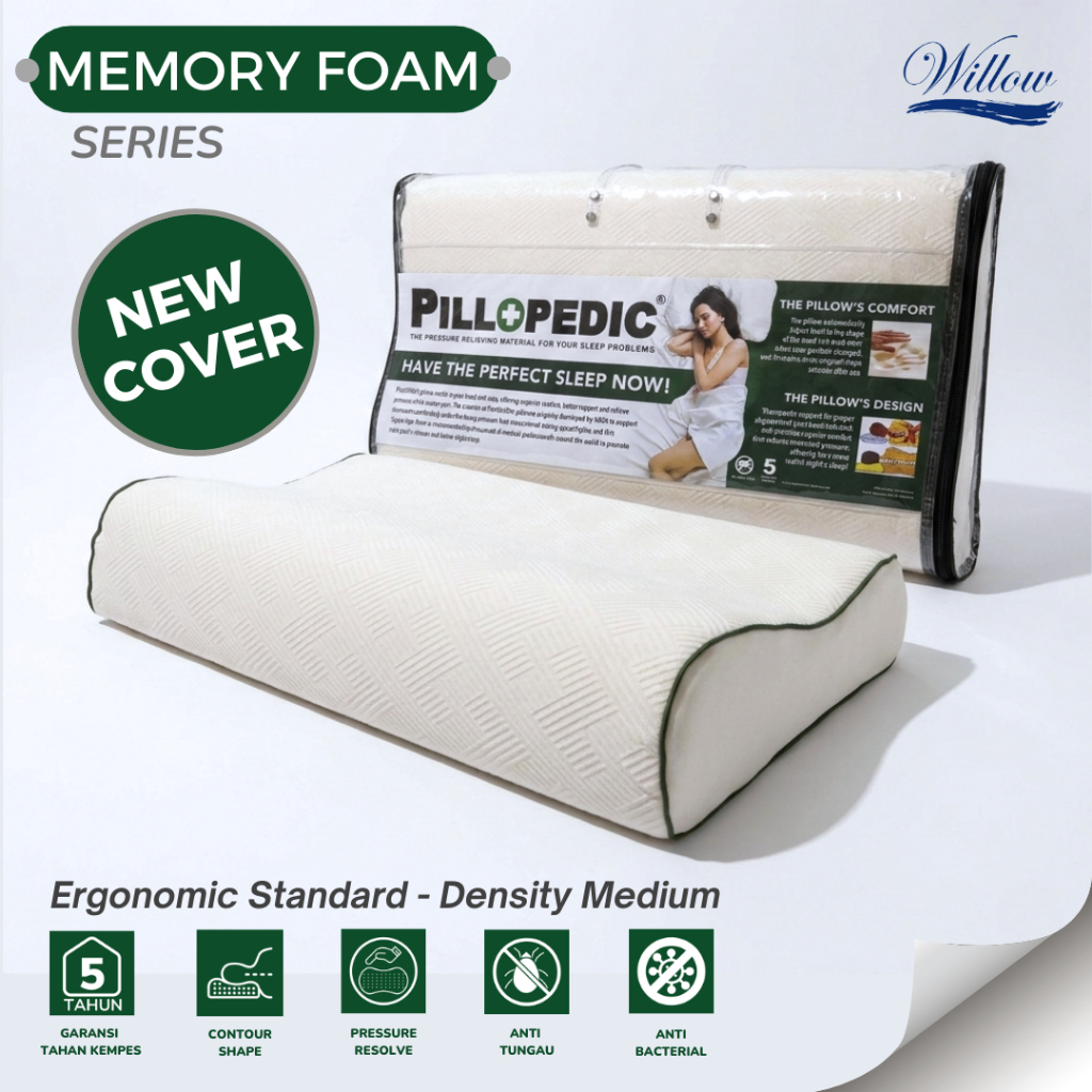 Willow Pillopedic Bantal Ergonomic Standard Memory Foam, BEST SELLER Pillow