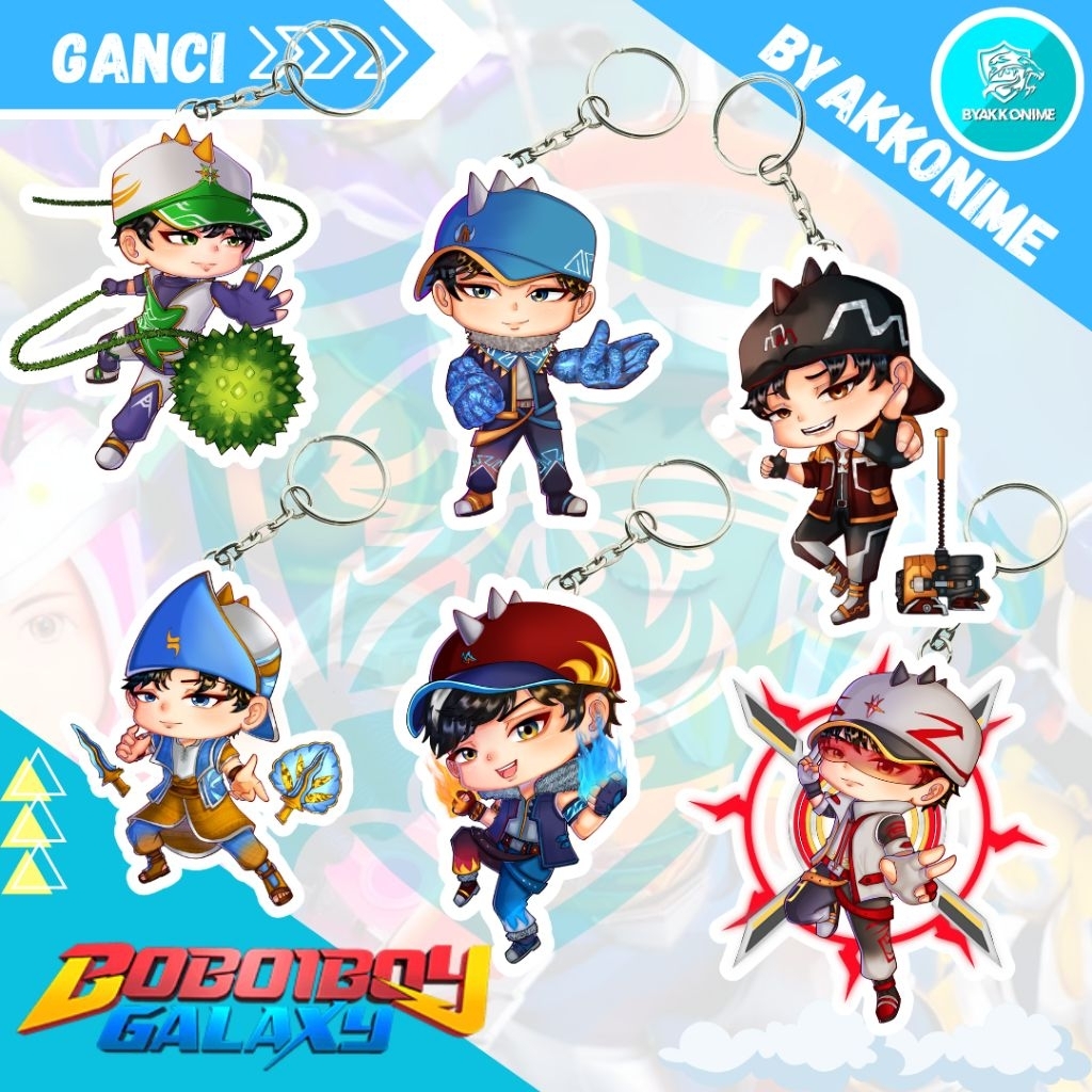 Keychain Acrylic Anime Boboiboy Elemental Fusion - Frostfire, Gentar, Glacier, Sopan, Sori, Supra Ga