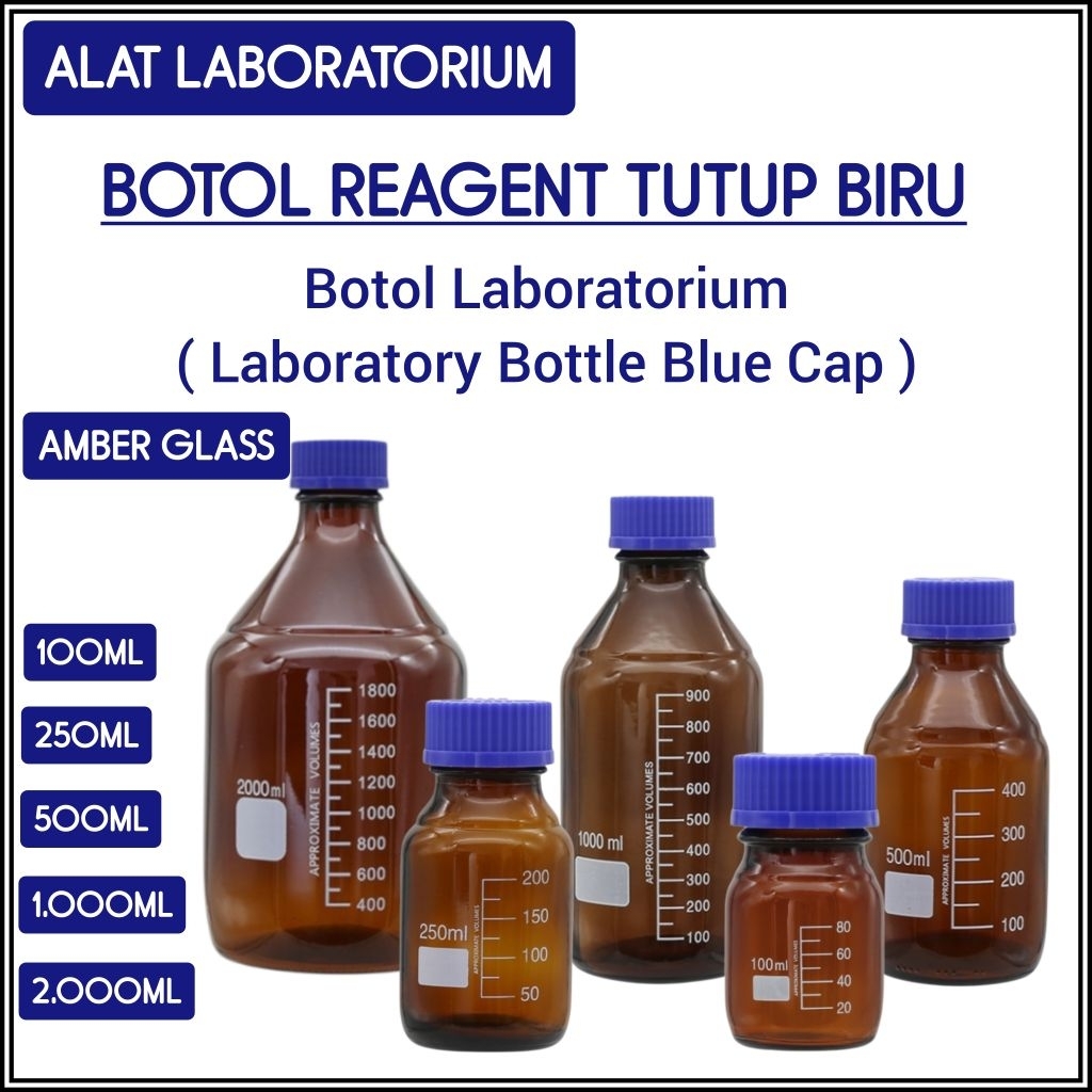 BOTOL KACA LABORATORIUM / BOTOL KACA KIMIA ( AMBER GLASS - KACA COKLAT ) UKURAN 100ML, 250ML, 500ML,