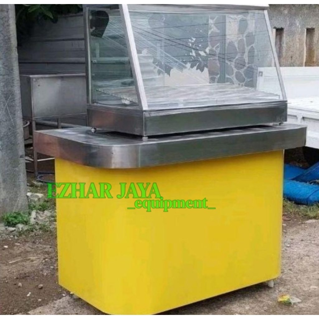 meja booth warmer fried chicken 1 set ukuran 120 cm besi& stainless