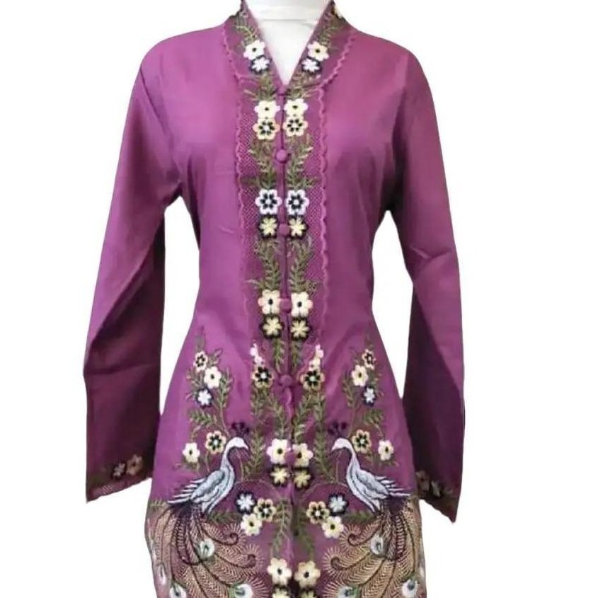 Atasan Kebaya Encim Ukuran Jumbo Motif Burung Terbaru Bahan Katun Kombinasi Bordir Warna Magenta