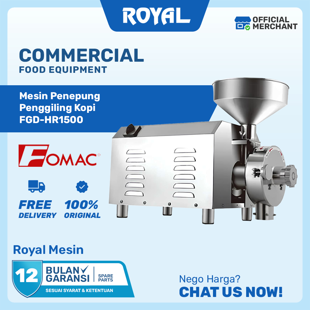 Mesin Penepung Biji dan Penggiling Kopi Disk Mill FGD-HR1500 / FGD-HR2200 FOMAC Anti Karat