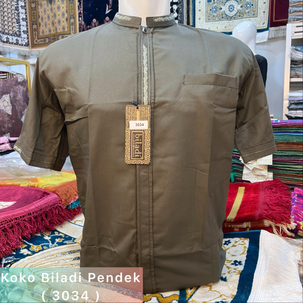 BILADI Baju Koko List Bordir Cotton Premium Lengan Pendek Busana Muslim Pria Kemko Terbaru Koko Bila