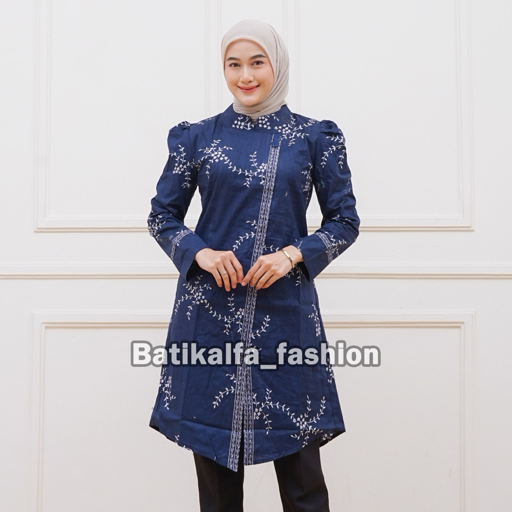 Batikalfa_fashion Batik Couple Terbaru Atasan Tunik Model Kebaya Janggan Resleting  Belakang Bahan K