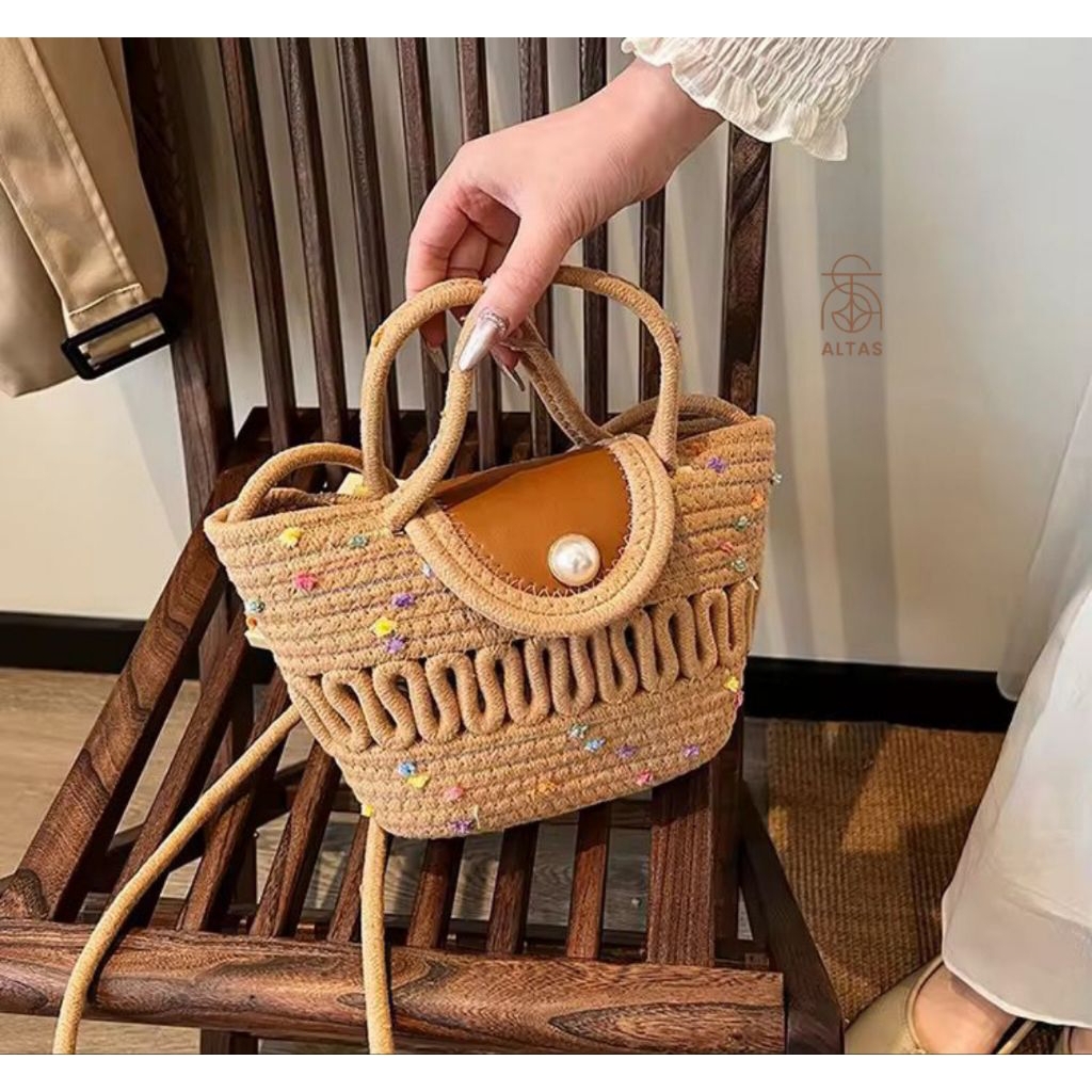 ALTAS-Tas Selempang Wanita Rajut Tas Tangan Handbag Vintage Tas Hp  Cewek Slingbag 2in 1 Tas Anyam L
