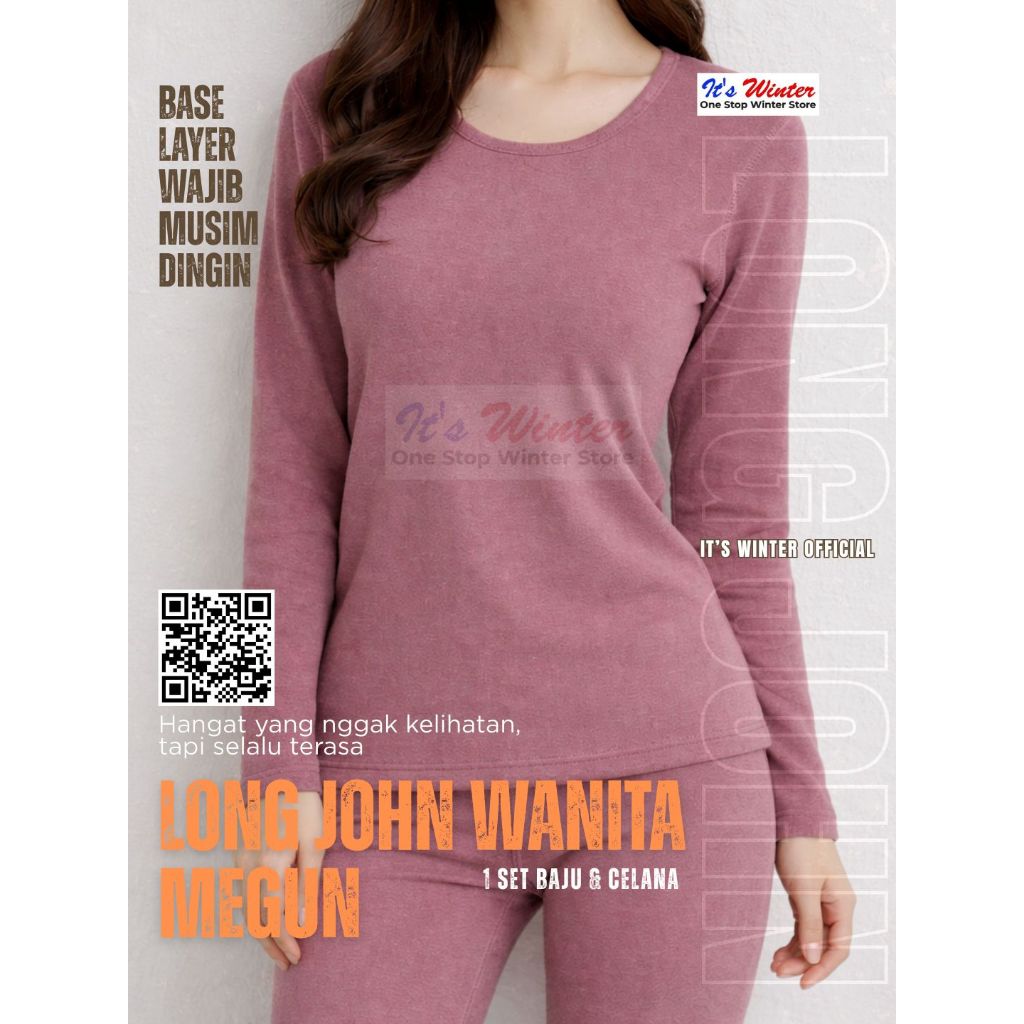 Long John Wanita Megun Thermal Tebal Musim Dingin Winter longjohn Bulu Bulu 1 Set baju dan Celana Pa